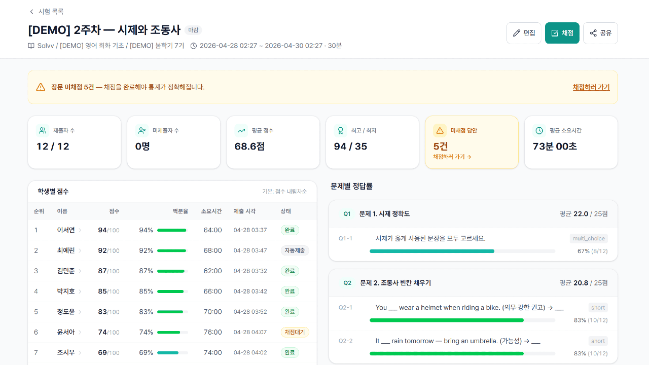결과·통계 페이지 화면